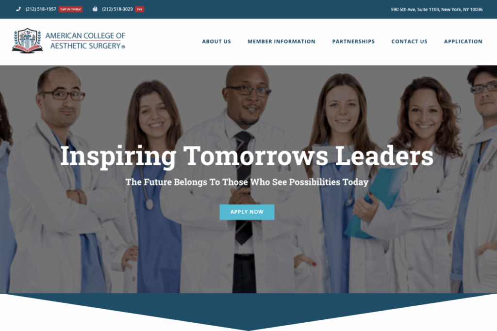 hero section of American College of Aesthetic Surgery website