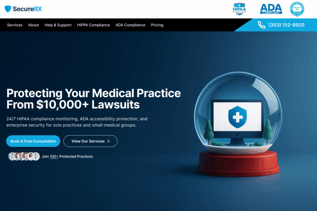 hero section of securerx website