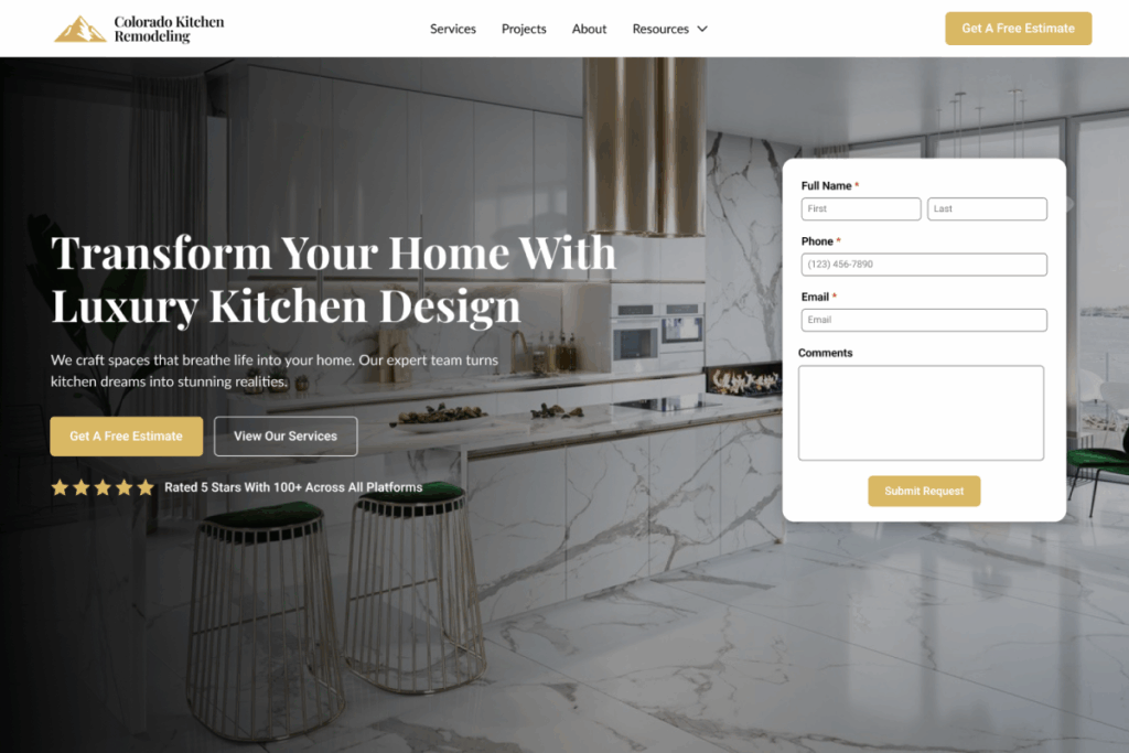 hero section of colorado kitchen remodeling website
